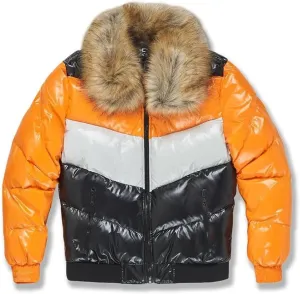 Men Blocked Puffer Jacket(Total Orange)