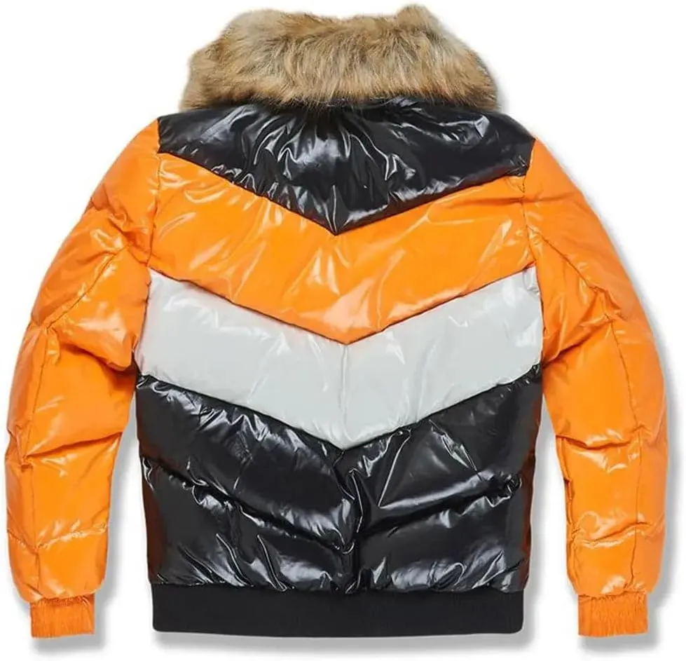 Men Blocked Puffer Jacket(Total Orange)