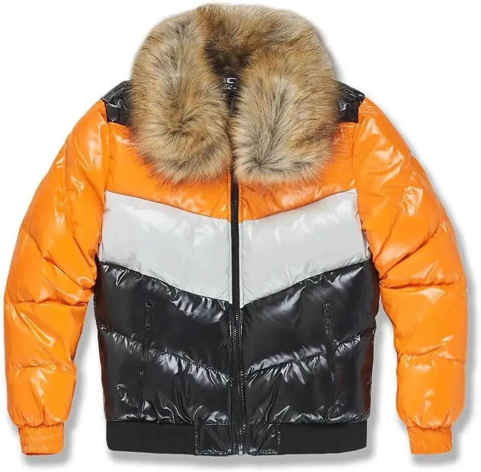 Men Blocked Puffer Jacket(Total Orange)