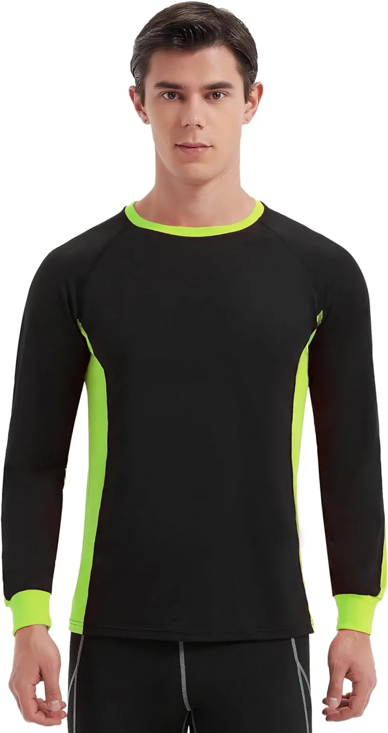 Men's 2-Tone Side Blocked Long Sleeve Crew Neck Slim Fit Active Stretch Shirt