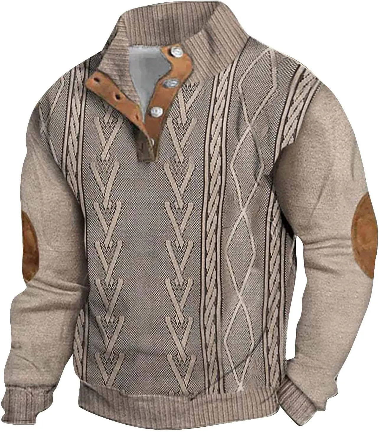 Men's Aztec Western Sweatshirt Sweatshirt Warm Cuff Patch Long Sleeve Sweatshirt Top Long Sleeved Pullover Men Mens