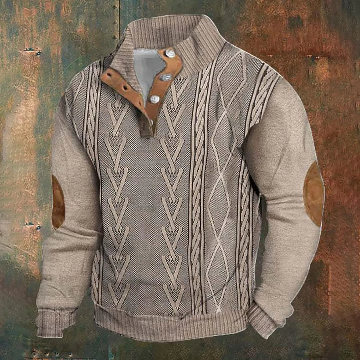 Men's Aztec Western Sweatshirt Sweatshirt Warm Cuff Patch Long Sleeve Sweatshirt Top Long Sleeved Pullover Men Mens