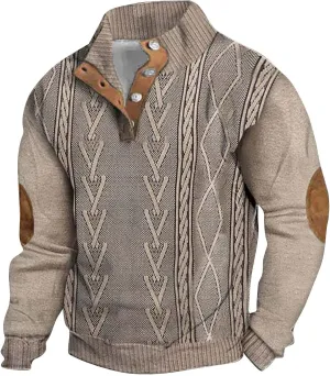 Men's Aztec Western Sweatshirt Sweatshirt Warm Cuff Patch Long Sleeve Sweatshirt Top Long Sleeved Pullover Men Mens
