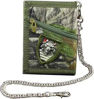 Men's Boy's Army Camouflage Trifold wallet Card Purse with safty Chain
