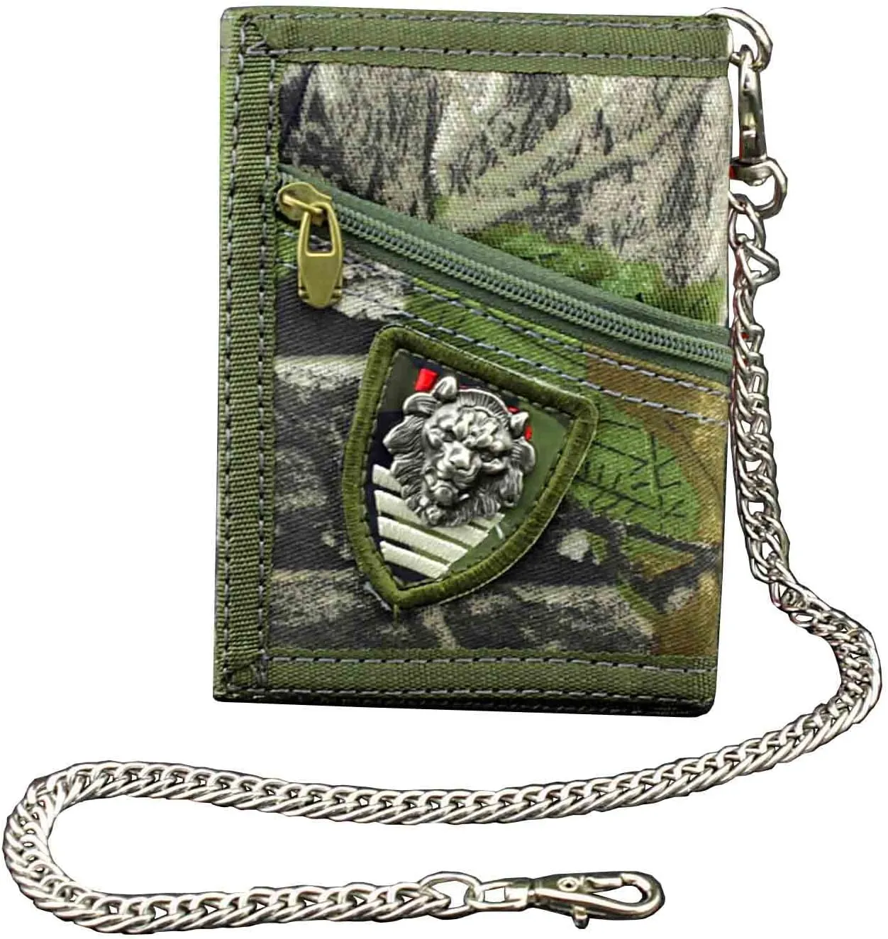 Men's Boy's Army Camouflage Trifold wallet Card Purse with safty Chain