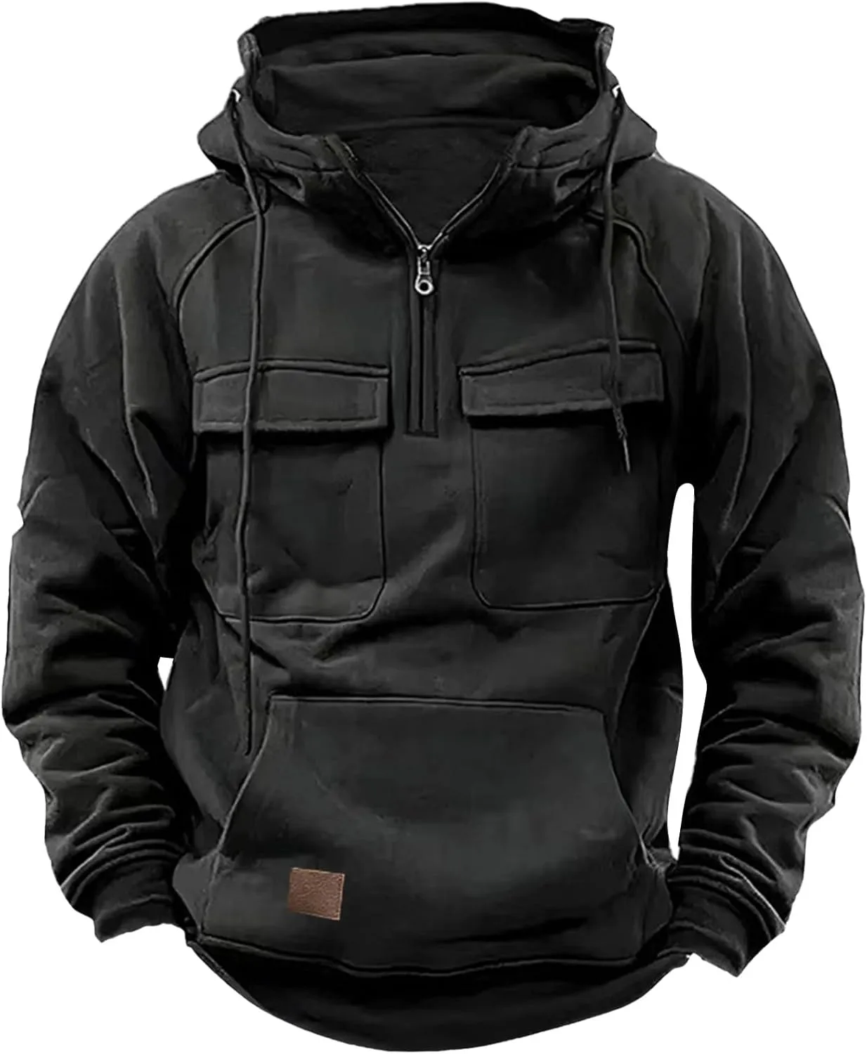 Men's Cargo Hoodies Long Sleeve Quarter Zip Tactical Sweatshirt with Multi Pockets Active Athletic Pullover Tops