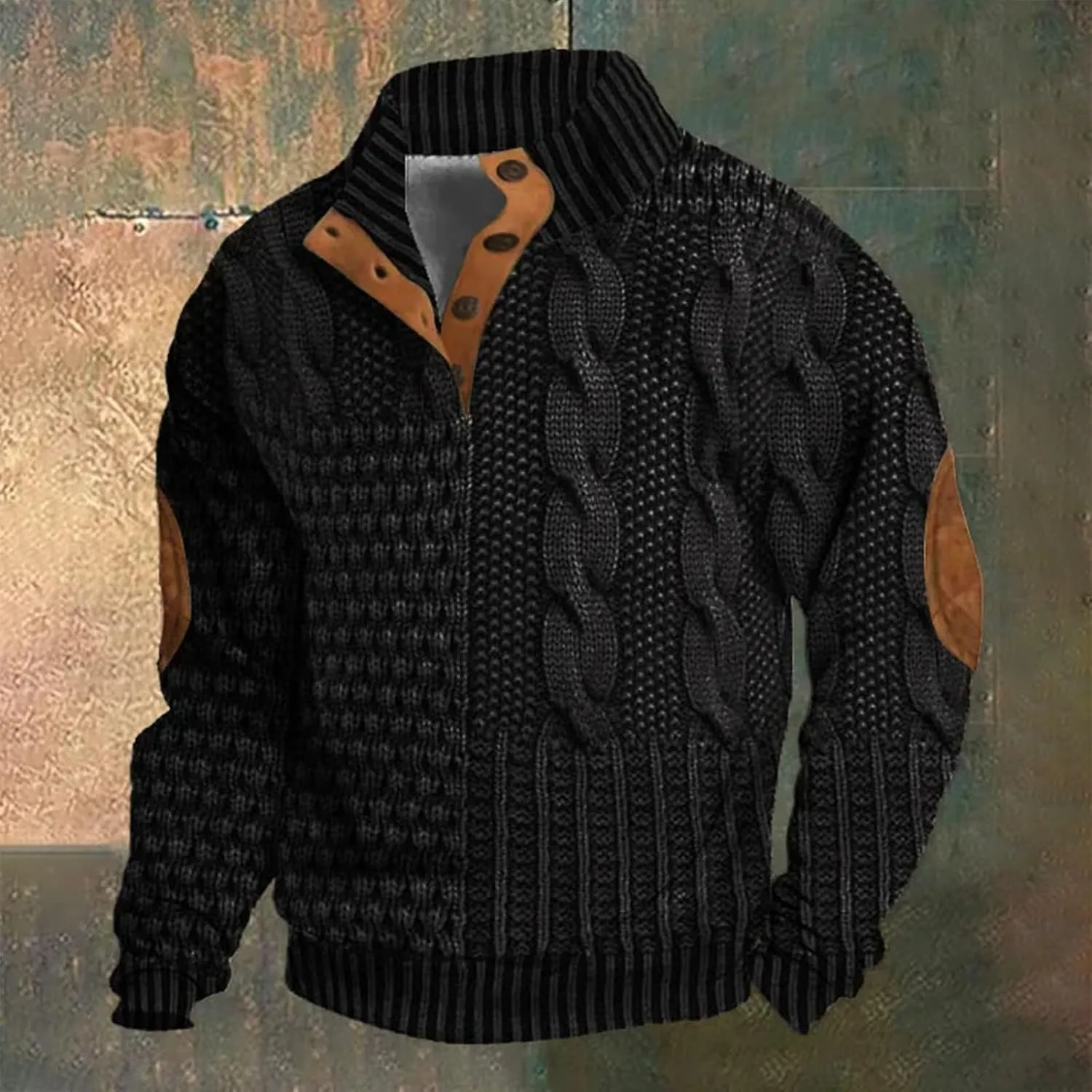 Men's Corduroy Long-Sleeved Sweatshirt Sweater Sweater with Elbow Patches Hunting Sweatshirt Mens Quilted Mens