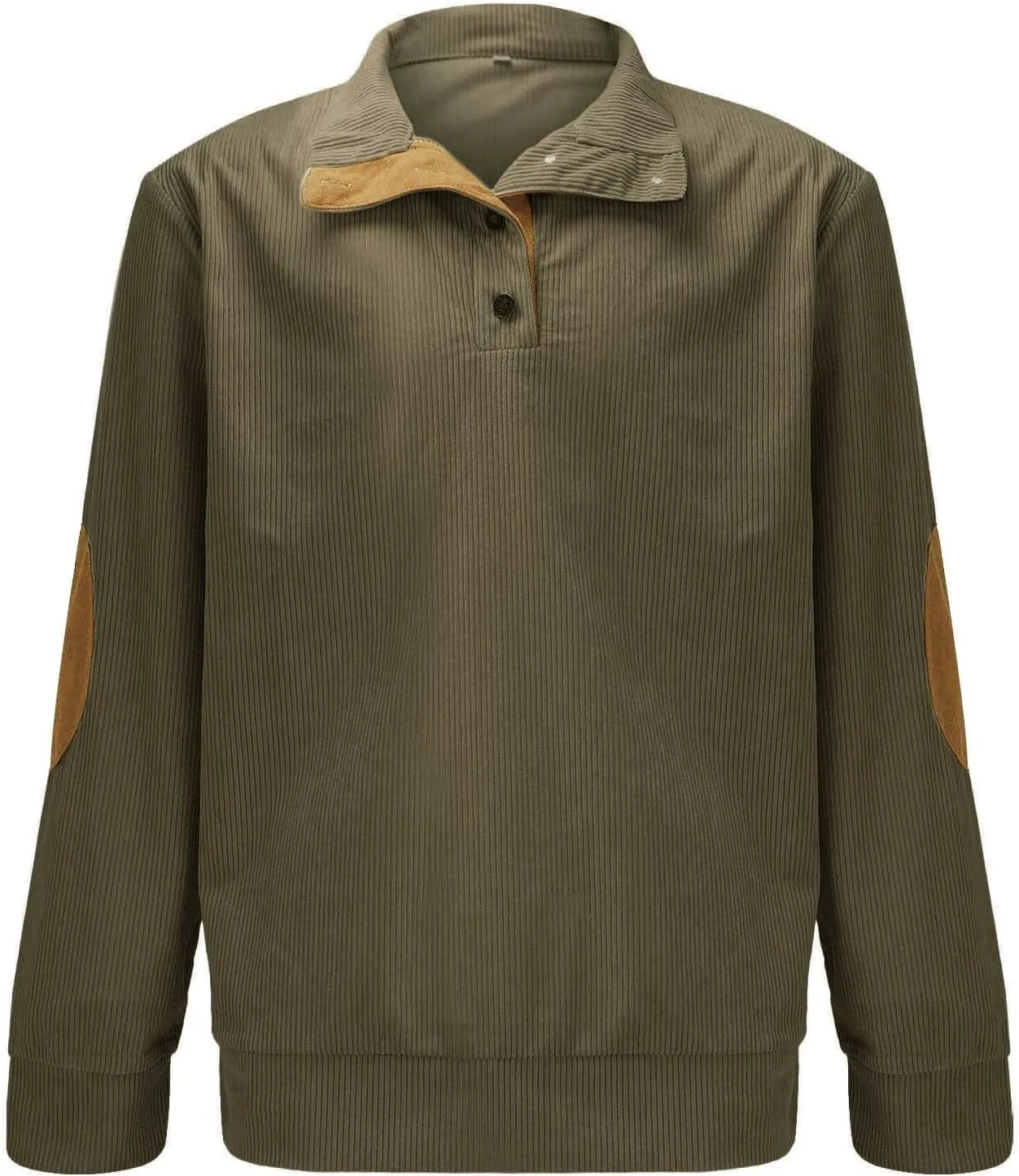 Mens Corduroy Shirts Casual Lapel Collar Button Up Pullover Mock Neck Long Sleeve Sweaters Casual Polo Sweatshirts