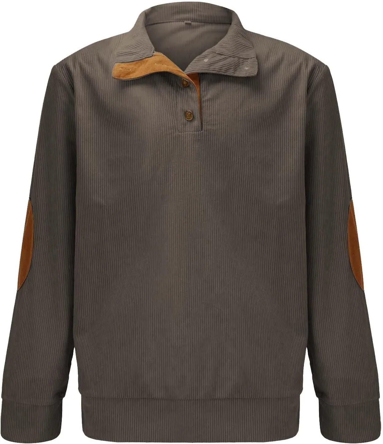 Mens Corduroy Shirts Casual Lapel Collar Button Up Pullover Mock Neck Long Sleeve Sweaters Casual Polo Sweatshirts