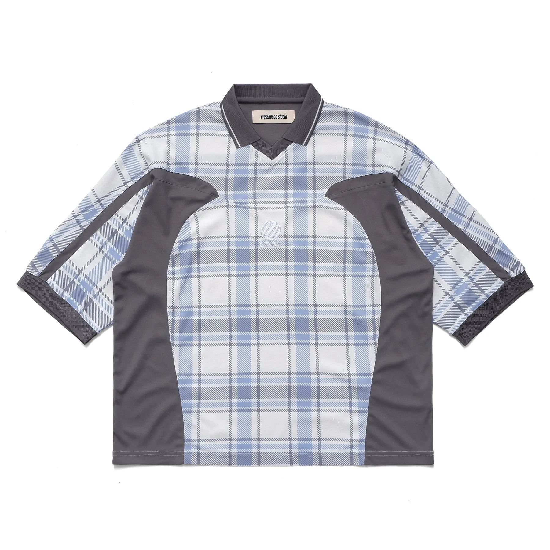 Metalwood Studio Paneled 3/4 Sleeve Polo Shirt Ice