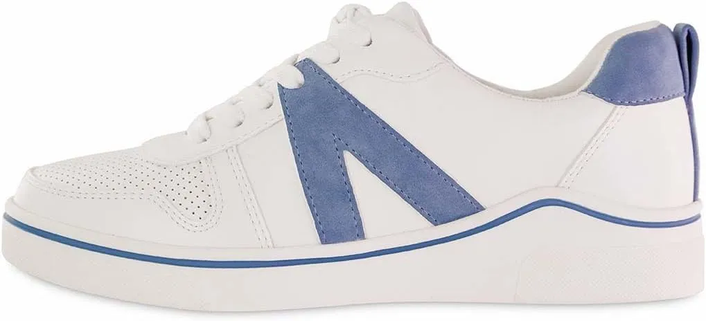 MIA Alta Lace Up Vegan-Leather Sneakers for Women, Casual Fashion Athletic Shoes, White/Denim, Size 6.5