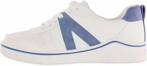 MIA Alta Lace Up Vegan-Leather Sneakers for Women, Casual Fashion Athletic Shoes, White/Denim, Size 6.5