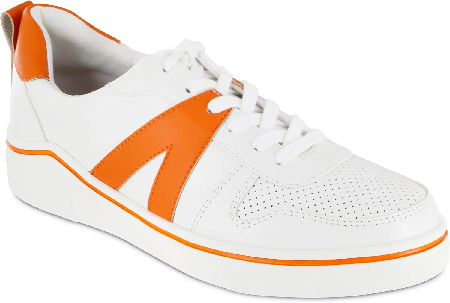 MIA Alta Lace Up Vegan-Leather Sneakers for Women, Casual Fashion Athletic Shoes, White/Orange, Size 8.5