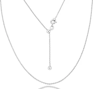 Miabella 925 Sterling Silver or 18K Gold Over Silver Italian 1.3mm Adjustable Diamond Cut Thin Bolo Cable Chain Necklace for Women, Slider Chain 14-24 Inch Made in Italy