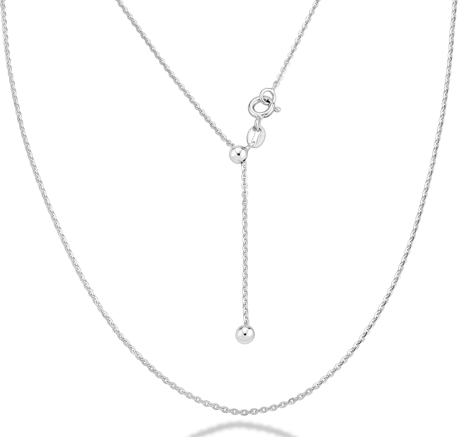 Miabella 925 Sterling Silver or 18K Gold Over Silver Italian 1.3mm Adjustable Diamond Cut Thin Bolo Cable Chain Necklace for Women, Slider Chain 14-24 Inch Made in Italy