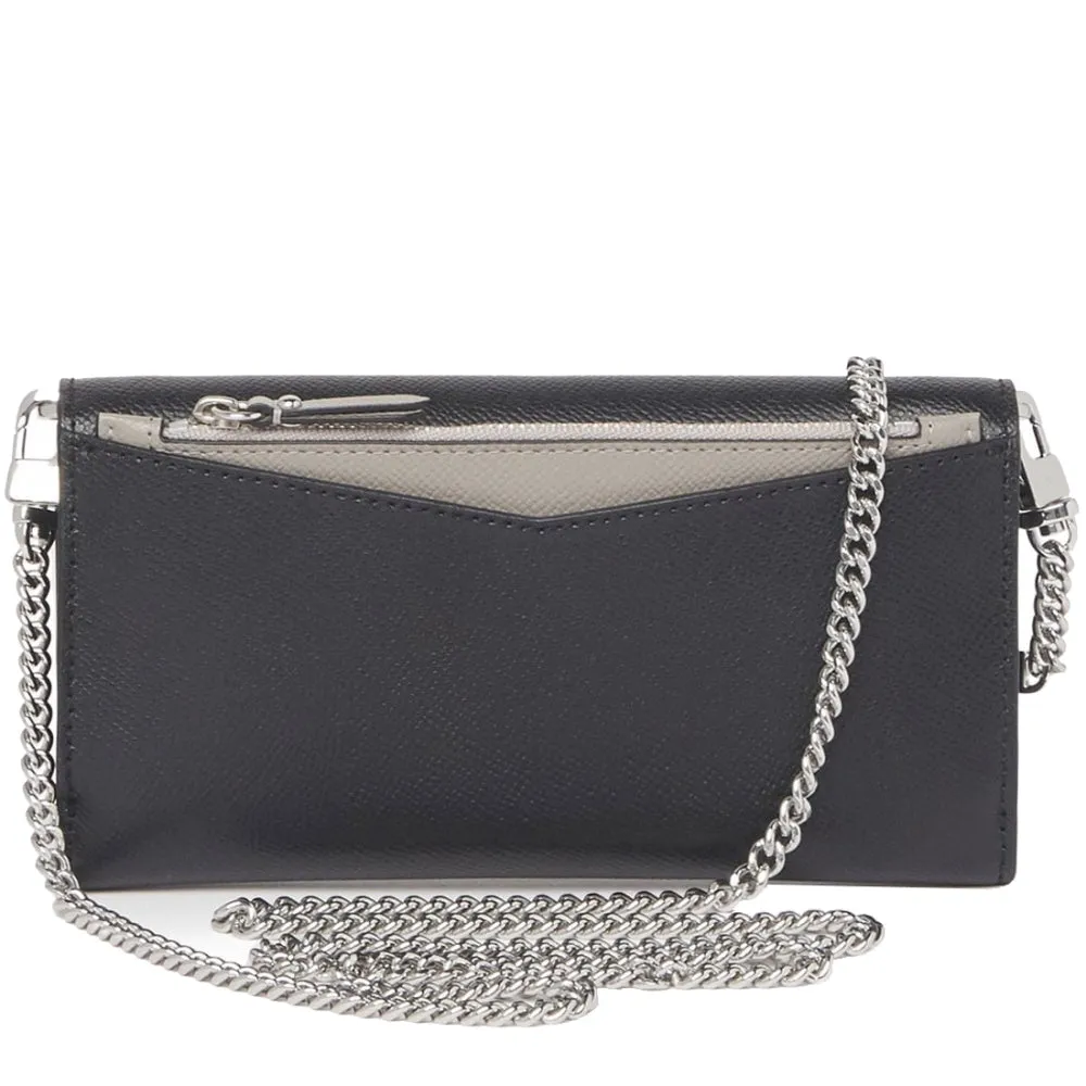 Michael Kors Large Two-Tone Crossgrain Leather Convertible Chain Wallet in Black & Pearl Grey