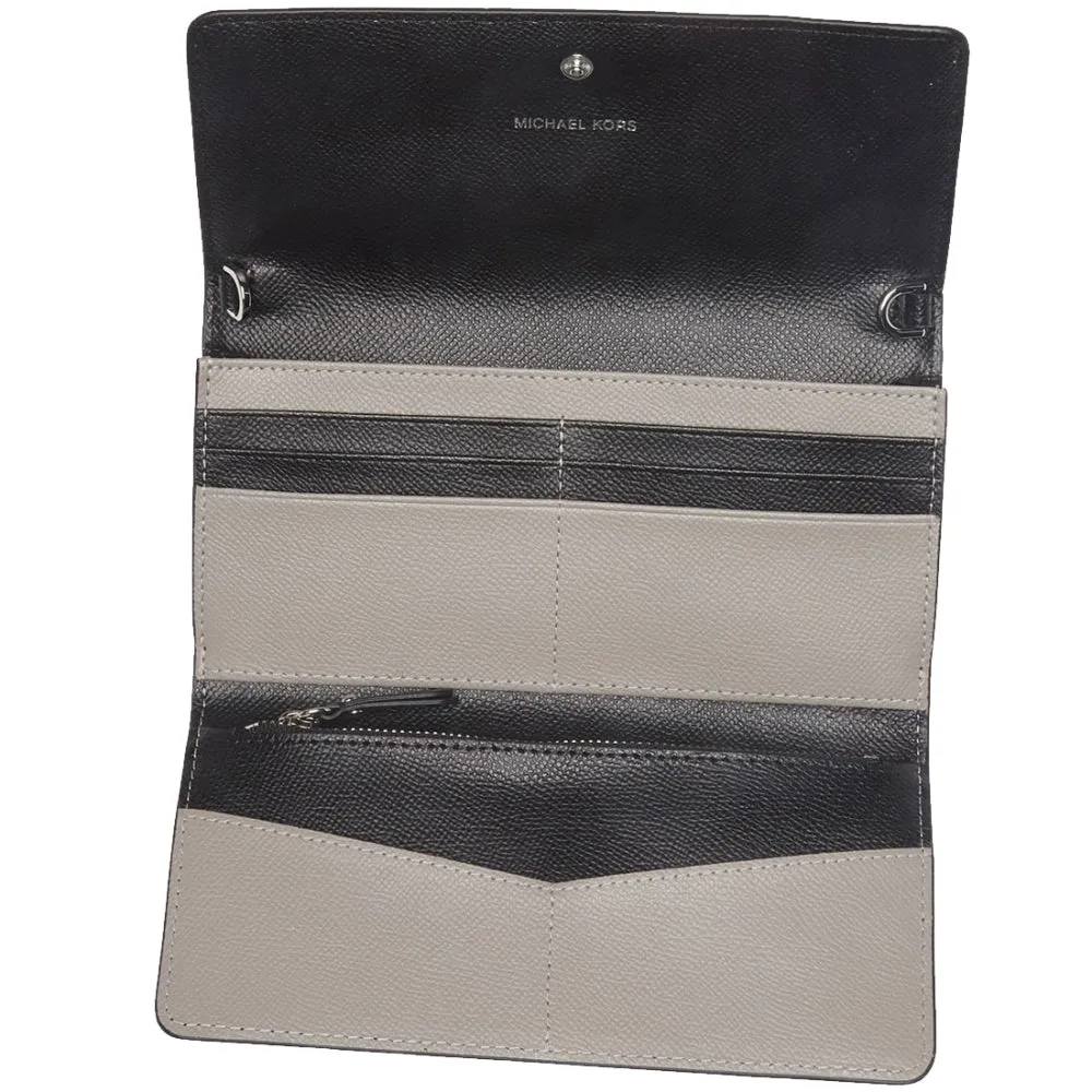 Michael Kors Large Two-Tone Crossgrain Leather Convertible Chain Wallet in Black & Pearl Grey