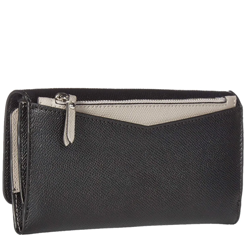 Michael Kors Large Two-Tone Crossgrain Leather Convertible Chain Wallet in Black & Pearl Grey
