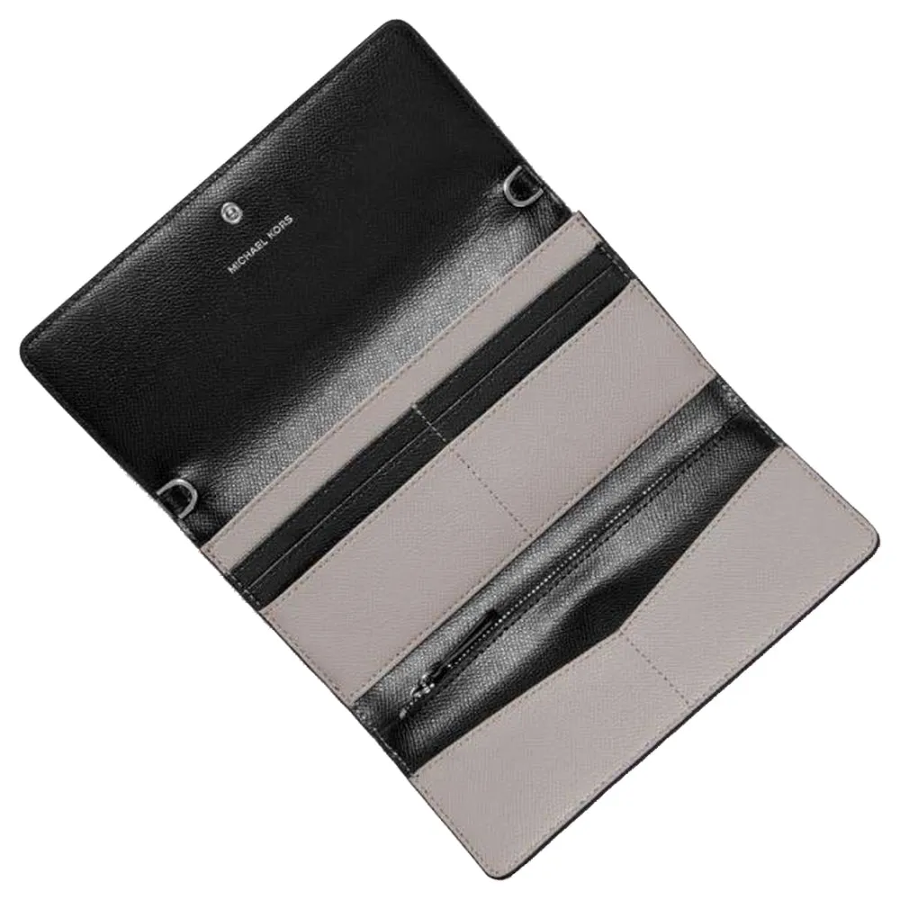 Michael Kors Large Two-Tone Crossgrain Leather Convertible Chain Wallet in Black & Pearl Grey