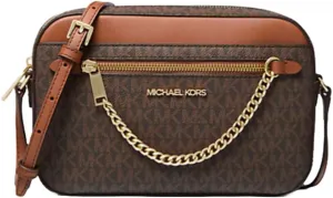 Michael Michael Kors Jet Set Large Chain Saffiano Leather Crossbody Bag Bundle with a Dust Bag. (Brown)