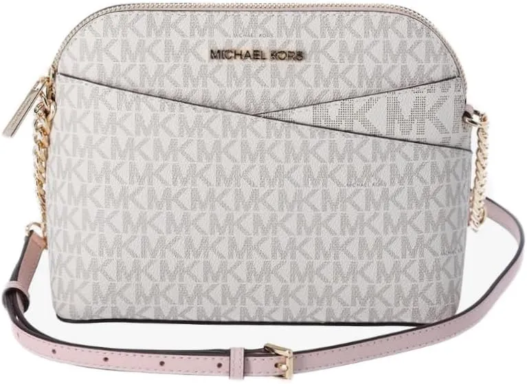 Michael Michael Kors Womens Jet Set Travel Medium Dome Crossbody Leather Handbag (Powder Blush Multi)