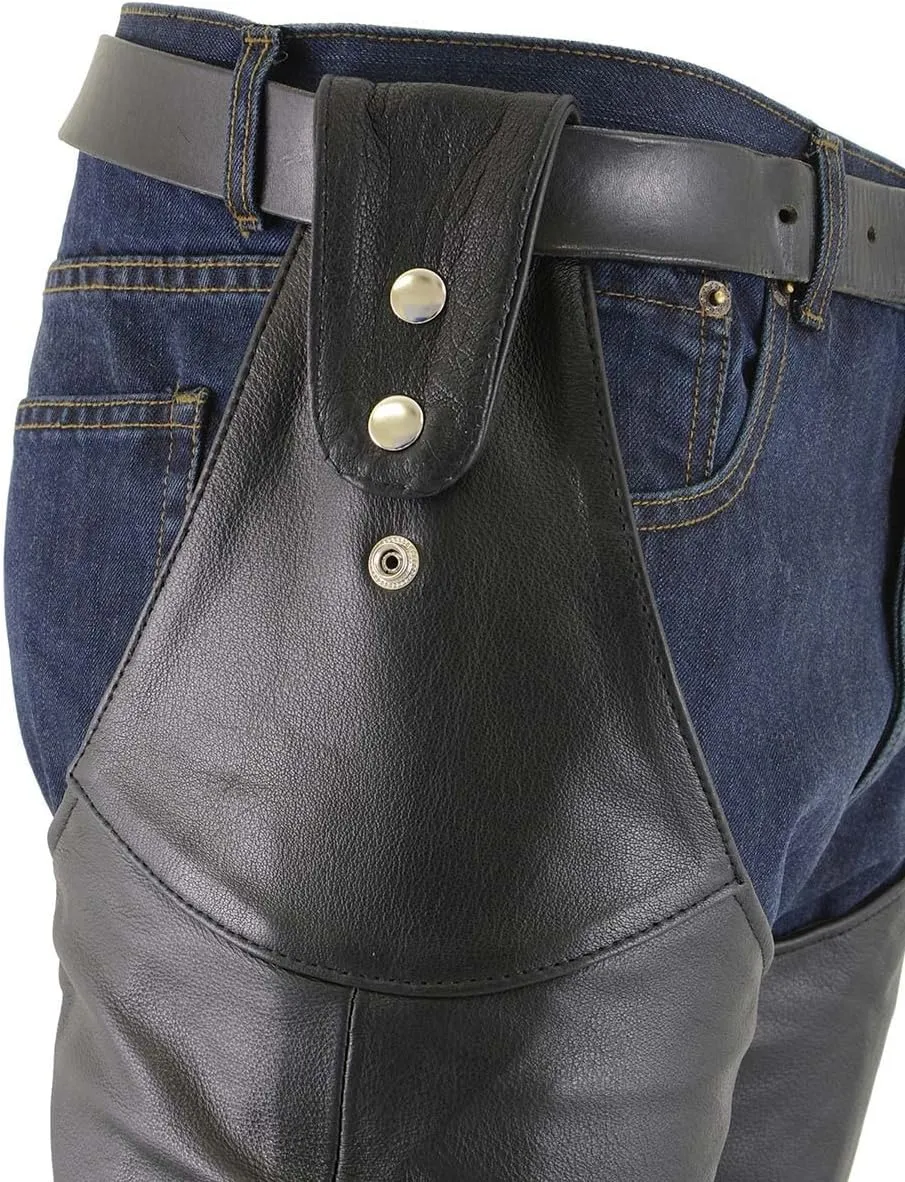 Milwaukee Leather Chaps for Men's Black Leather Belt Less- Adjustable Side Snap Loop Motorcycle Riders Chap- SH1198