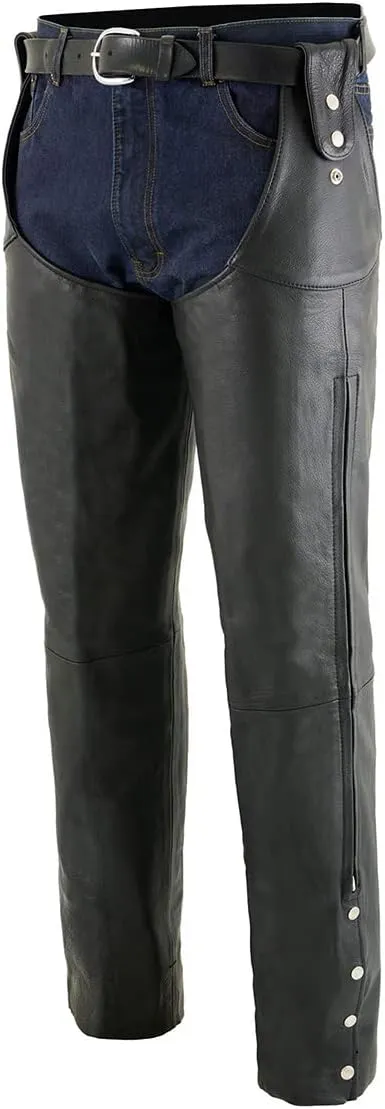 Milwaukee Leather Chaps for Men's Black Leather Belt Less- Adjustable Side Snap Loop Motorcycle Riders Chap- SH1198