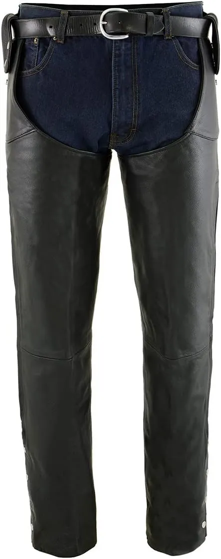Milwaukee Leather Chaps for Men's Black Leather Belt Less- Adjustable Side Snap Loop Motorcycle Riders Chap- SH1198