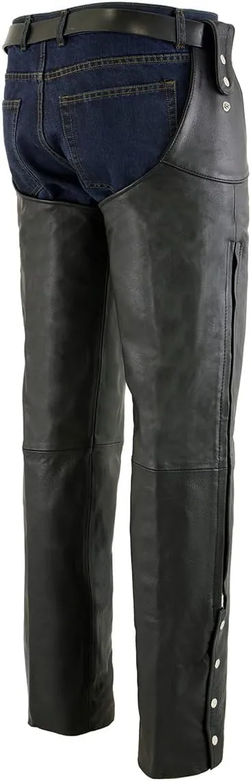 Milwaukee Leather Chaps for Men's Black Leather Belt Less- Adjustable Side Snap Loop Motorcycle Riders Chap- SH1198