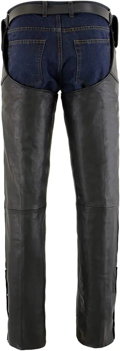 Milwaukee Leather Chaps for Men's Black Leather Belt Less- Adjustable Side Snap Loop Motorcycle Riders Chap- SH1198