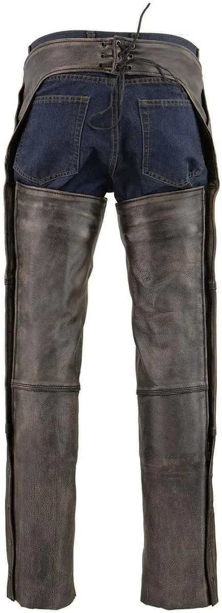 Milwaukee Leather Chaps for Men's Distressed Brown Leather Snap Out Thermal Lined 4-Pockets Motorcycle Chap MLM5500
