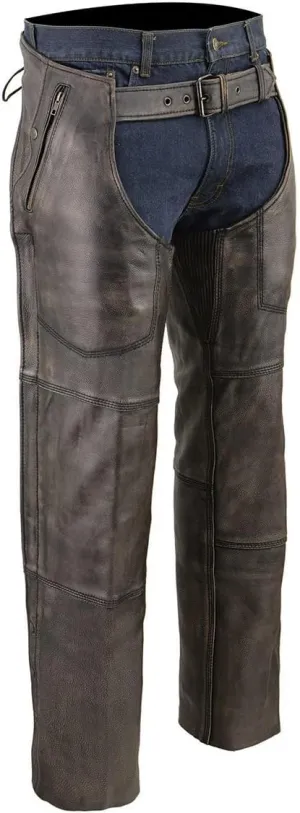 Milwaukee Leather Chaps for Men's Distressed Brown Leather Snap Out Thermal Lined 4-Pockets Motorcycle Chap MLM5500