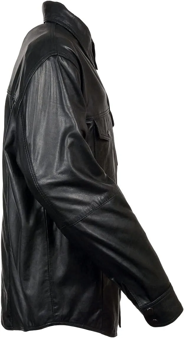 Milwaukee Leather LKM1600 Men's Black Lightweight Casual Biker Style Leather Shirt