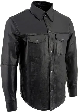Milwaukee Leather LKM1600 Men's Black Lightweight Casual Biker Style Leather Shirt
