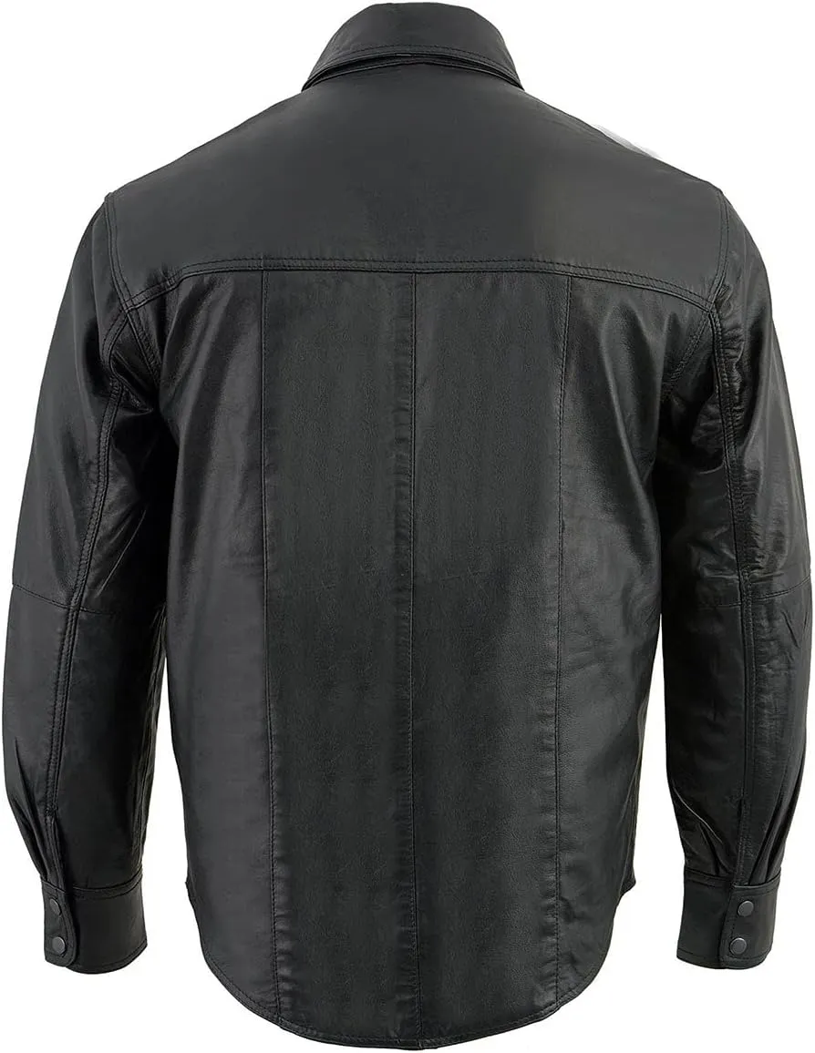 Milwaukee Leather LKM1600 Men's Black Lightweight Casual Biker Style Leather Shirt