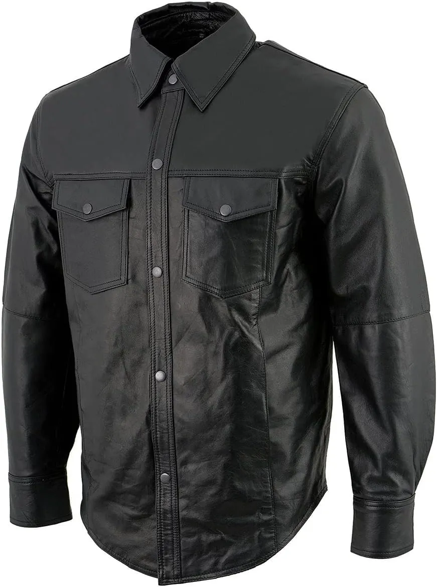 Milwaukee Leather LKM1600 Men's Black Lightweight Casual Biker Style Leather Shirt