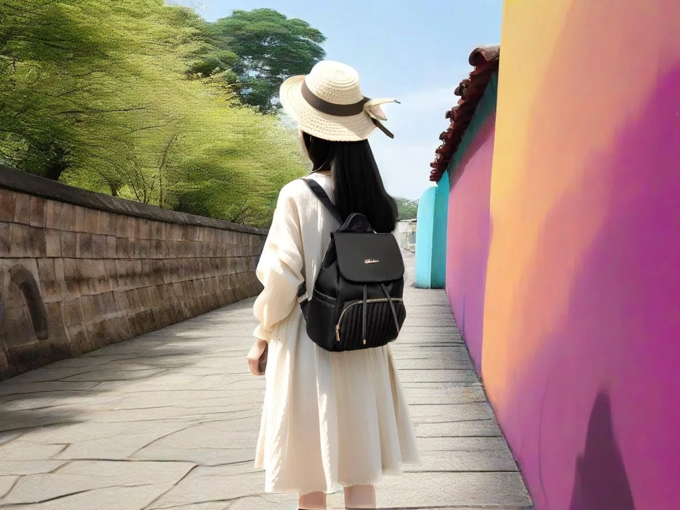 Mini Backpack Purse for Women, Small Nylon Backpacks Purse Ladies Backpacks Women Cute Mini Travel Daily College Bag (Black)
