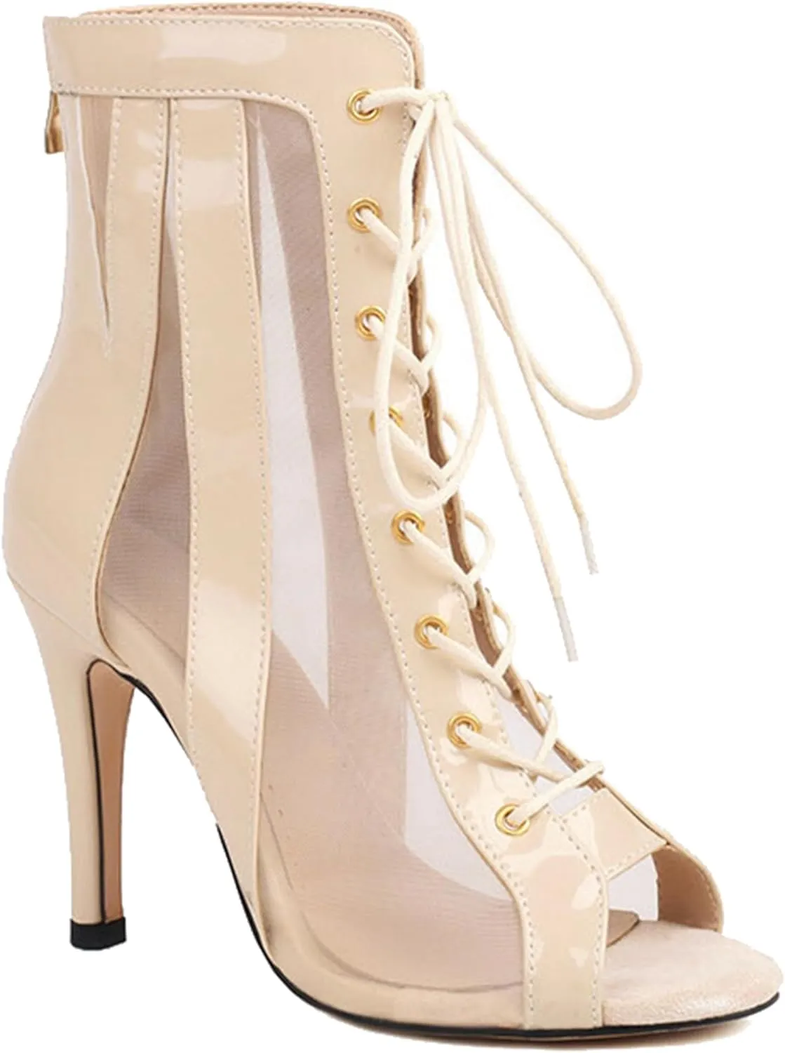Minishion Womens Dance Ankle Booties Peep Toe Mesh Zip Sexy Summer Boots Z020