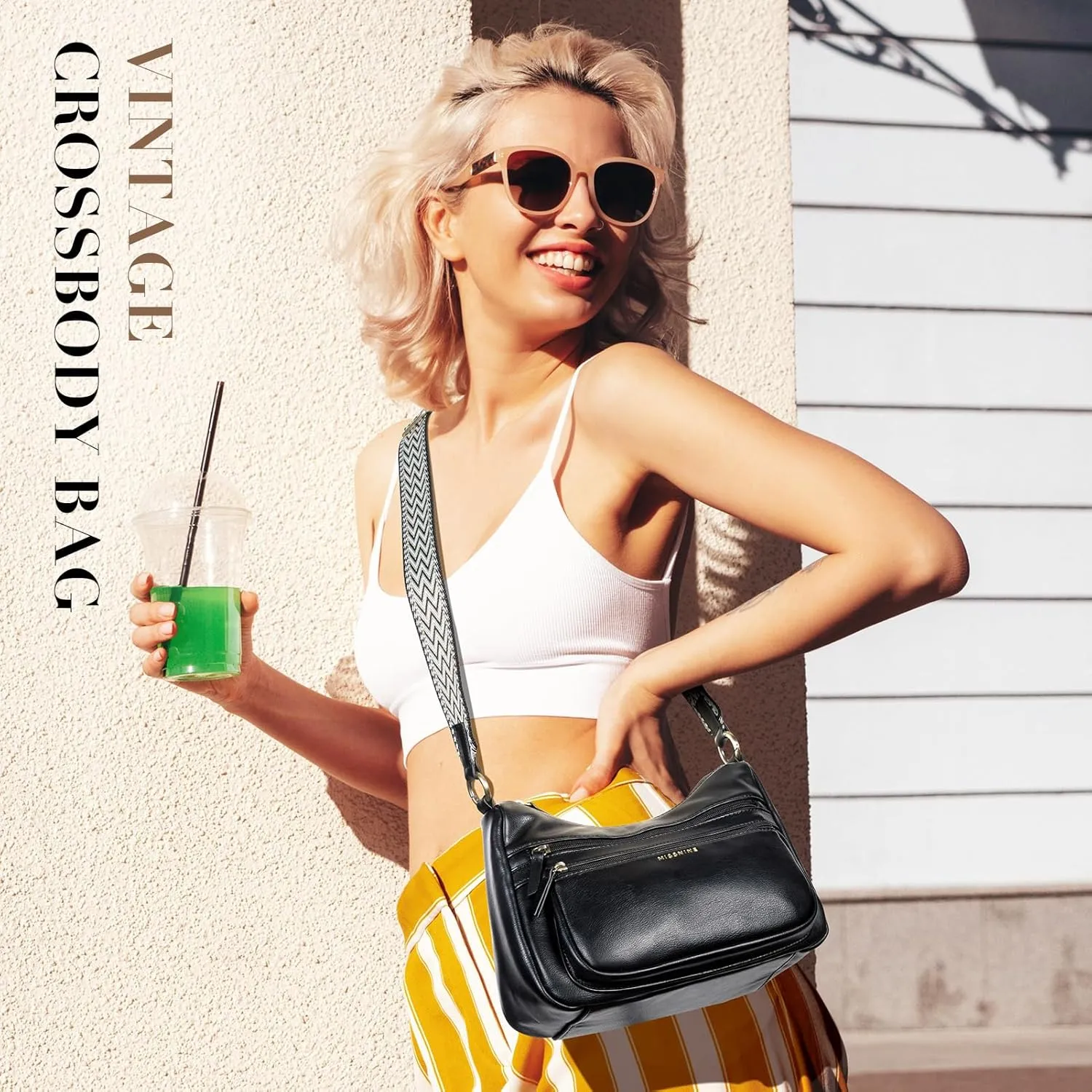 Missnine Crossbody Bags for Women, Medium Size Purses With Wide Shoulder Strap, Leather Trendy Cross Body Shoulder Handbags