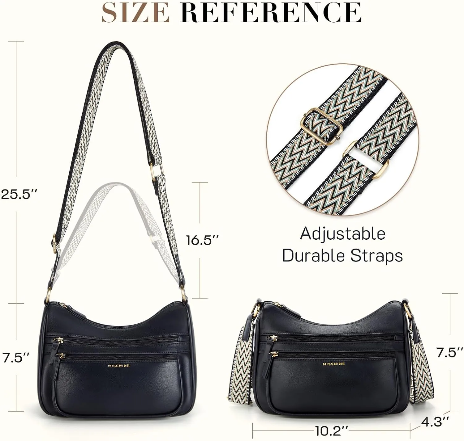 Missnine Crossbody Bags for Women, Medium Size Purses With Wide Shoulder Strap, Leather Trendy Cross Body Shoulder Handbags