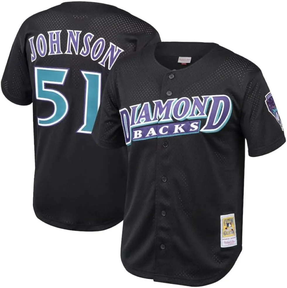 Mitchell & Ness Men's MLB Arizona Diamondbacks Randy Johnson #51 Cooperstown Mesh Batting Practice Button-Up Jersey - Black
