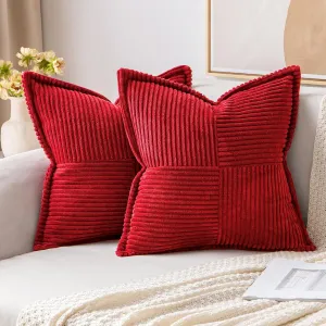 MIULEE Boho Decorative Pillow Covers for Couch Bed Sofa Farmhouse Home Decor 16x16 inch Set of 2 Red Throw Pillow Broadside Soft Corduroy Pillowcase with Splicing Cushion Livingroom
