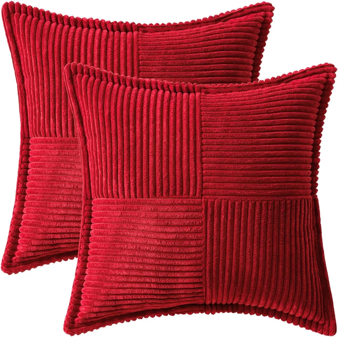 MIULEE Boho Decorative Pillow Covers for Couch Bed Sofa Farmhouse Home Decor 16x16 inch Set of 2 Red Throw Pillow Broadside Soft Corduroy Pillowcase with Splicing Cushion Livingroom