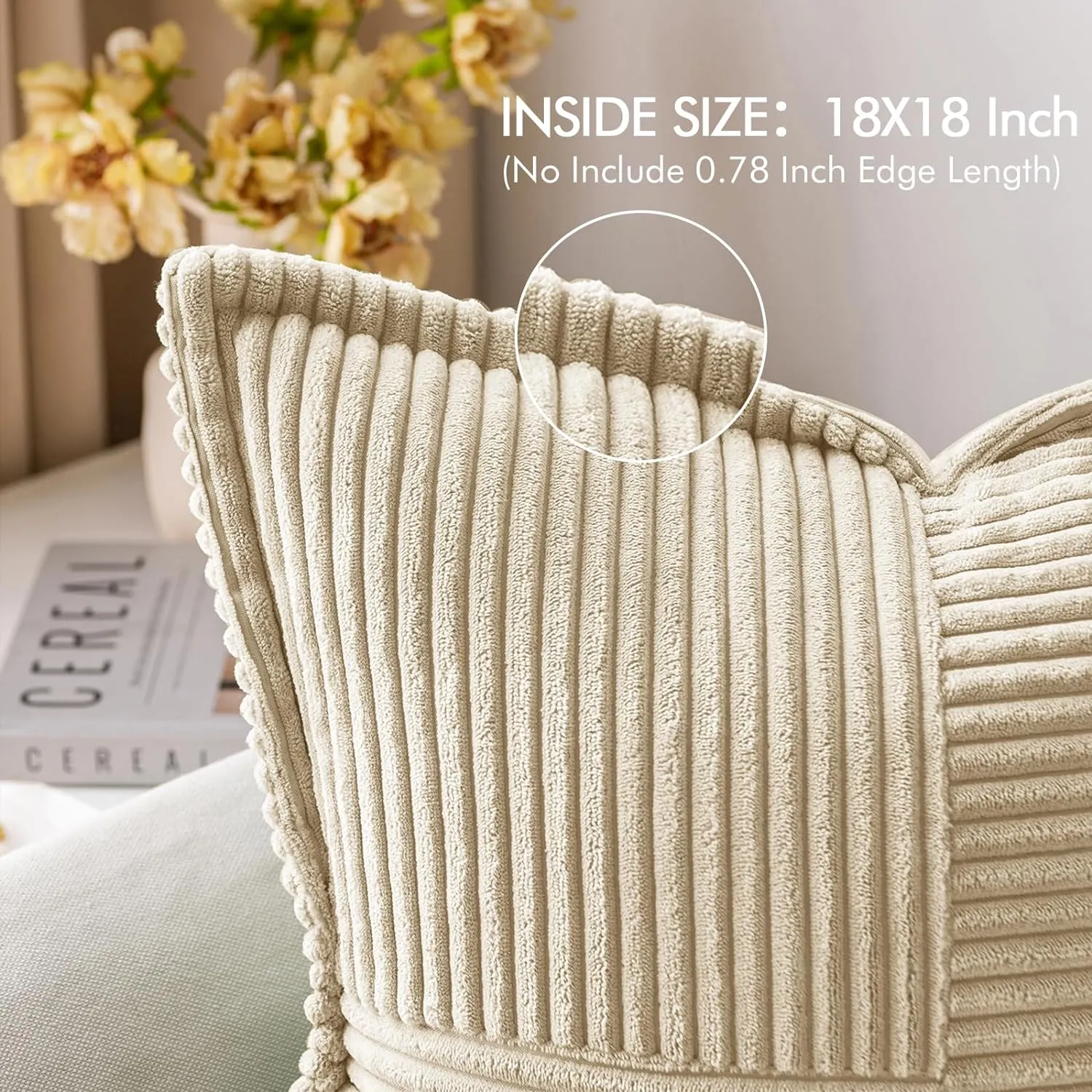 MIULEE Cream Corduroy Pillow Covers with Splicing Set of 2 Super Soft Couch Pillow Covers Broadside Striped Decorative Textured Throw Pillows for Spring Cushion Bed Livingroom 18x18 inch