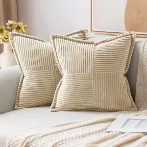 MIULEE Cream Corduroy Pillow Covers with Splicing Set of 2 Super Soft Couch Pillow Covers Broadside Striped Decorative Textured Throw Pillows for Spring Cushion Bed Livingroom 18x18 inch
