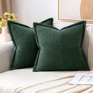 MIULEE Dark Green Corduroy Pillow Covers with Splicing Set of 2 Super Soft Boho Striped Pillow Covers Broadside Decorative Textured Throw Pillows for Couch Cushion Livingroom 18x18 inch