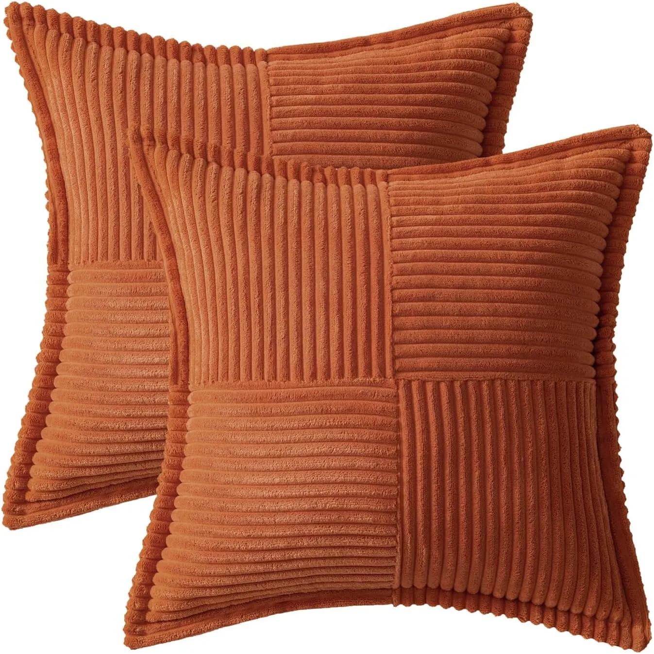 MIULEE Rust Pillow Covers 18x18 Inch with Splicing Set of 2 Super Soft Boho Striped Fall Pillow Covers Corduroy Broadside Decorative Textured Throw Pillows for Couch Cushion Livingroom