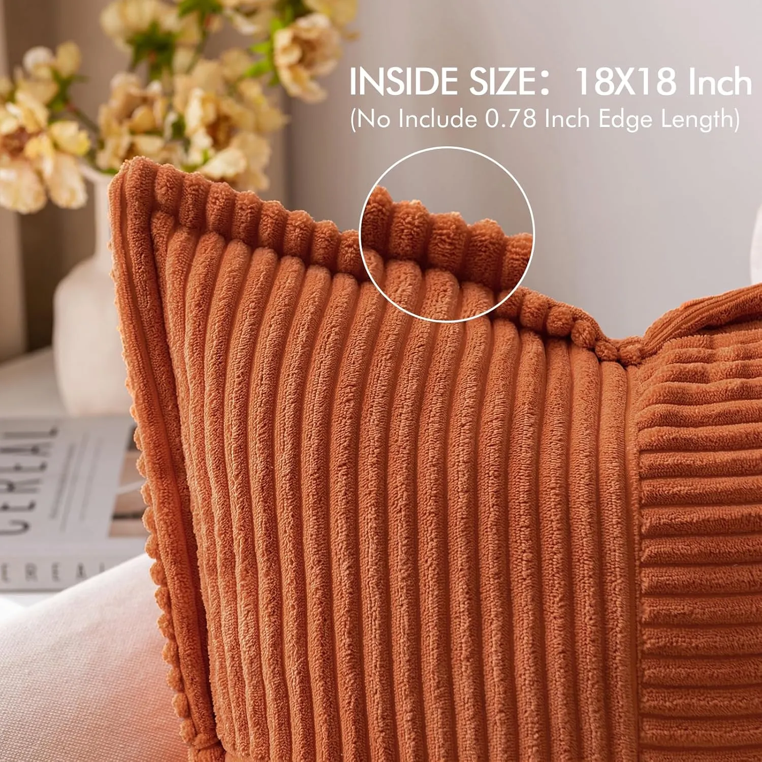 MIULEE Rust Pillow Covers 18x18 Inch with Splicing Set of 2 Super Soft Boho Striped Fall Pillow Covers Corduroy Broadside Decorative Textured Throw Pillows for Couch Cushion Livingroom