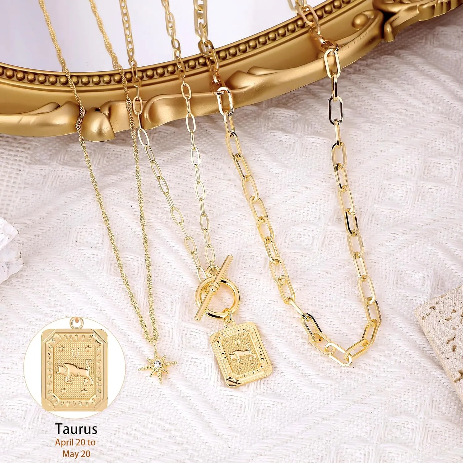 MJartoria Layered Necklaces for Women Trendy, 14K Gold Plated Simple Star Choker Square Flower Pendant Necklace, Paperclip Chain Necklace, Gold Necklaces Jewelry Gifts