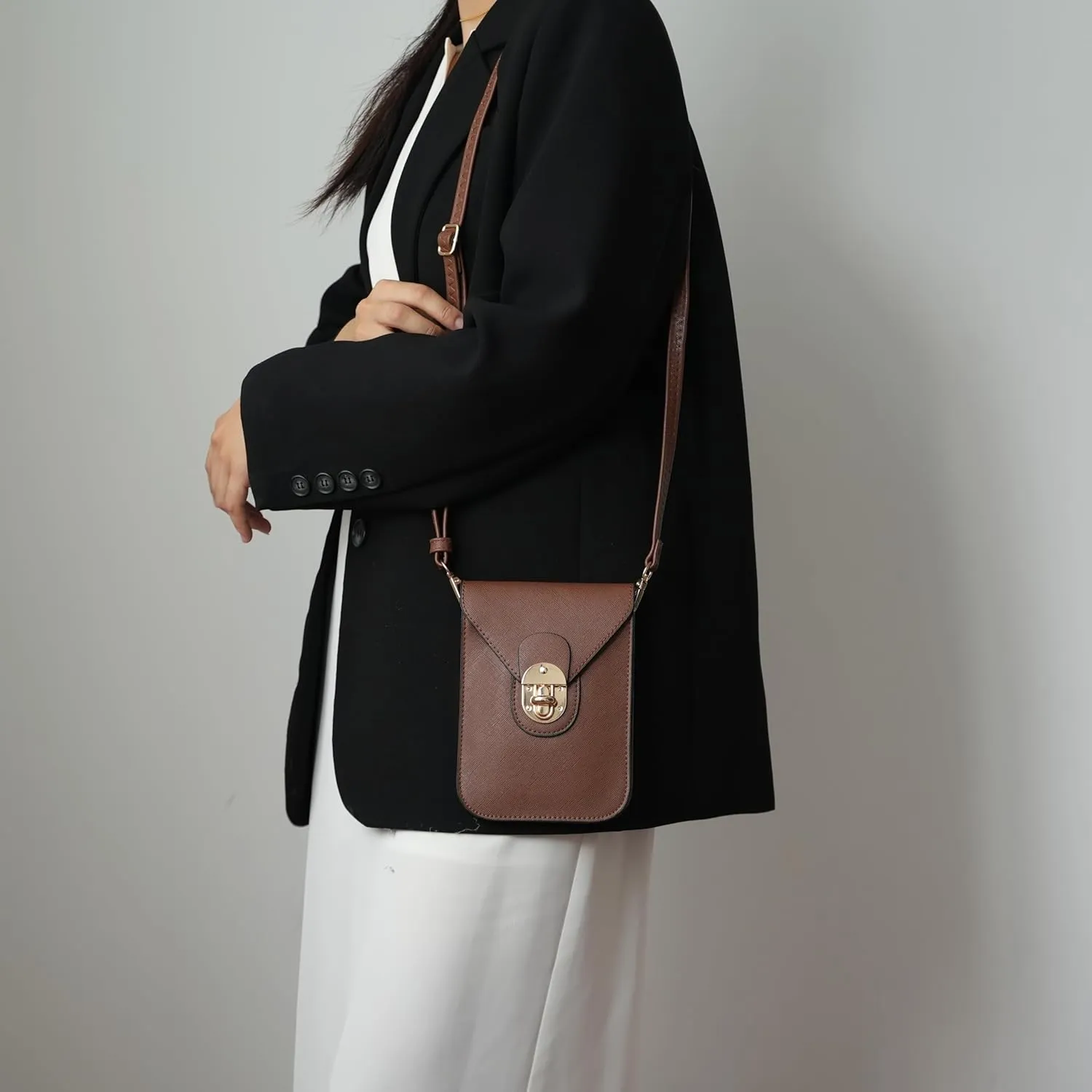 MKF Collection Small Crossbody Cell Phone Case for Women Fashion Turn Lock, Movil phone Bag Adjust Shoulder Strap by Mia K